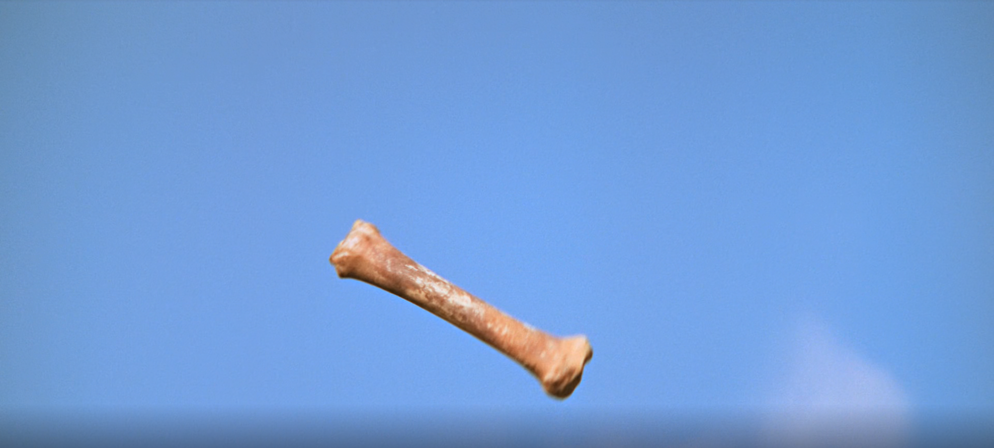 Famoso fotograma del hueso girando en el aire.